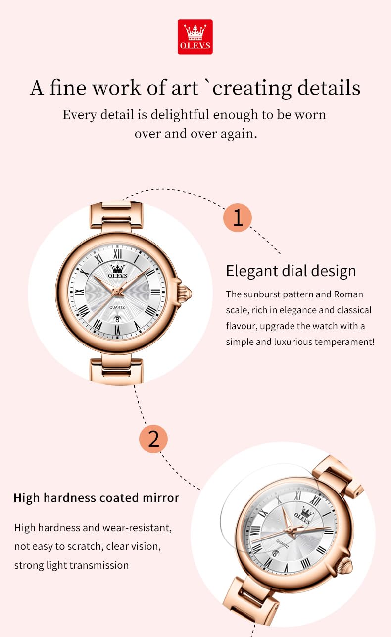 Foto 5 pulgar | Reloj Olevs Vestido Clásico De Oro Rosa Para Mujer Con Fecha Impermeable - Venta Internacional.