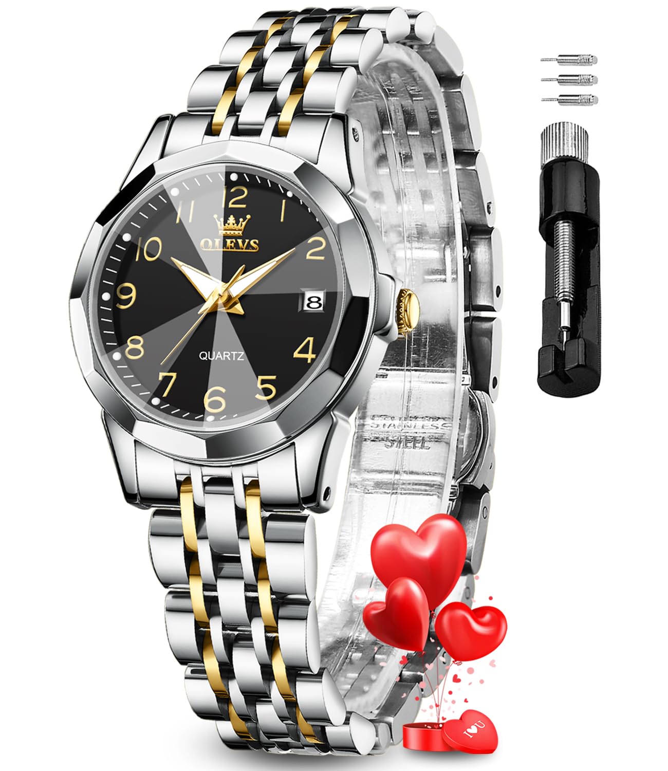 Foto 2 pulgar | Reloj Olevs Vestido De Moda Negro Diamond Para Mujer, Impermeable - Venta Internacional.