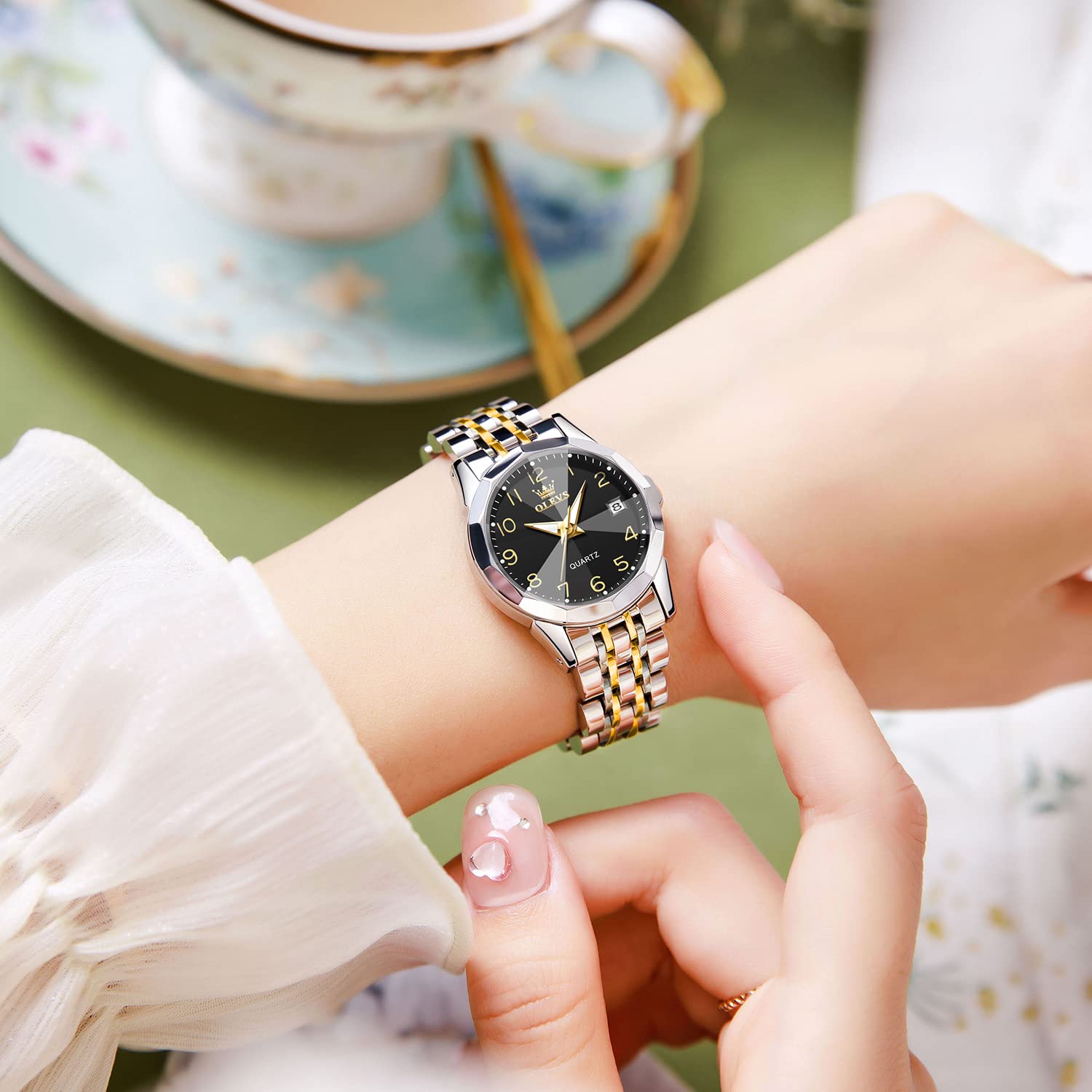 Foto 4 pulgar | Reloj Olevs Vestido De Moda Negro Diamond Para Mujer, Impermeable - Venta Internacional.