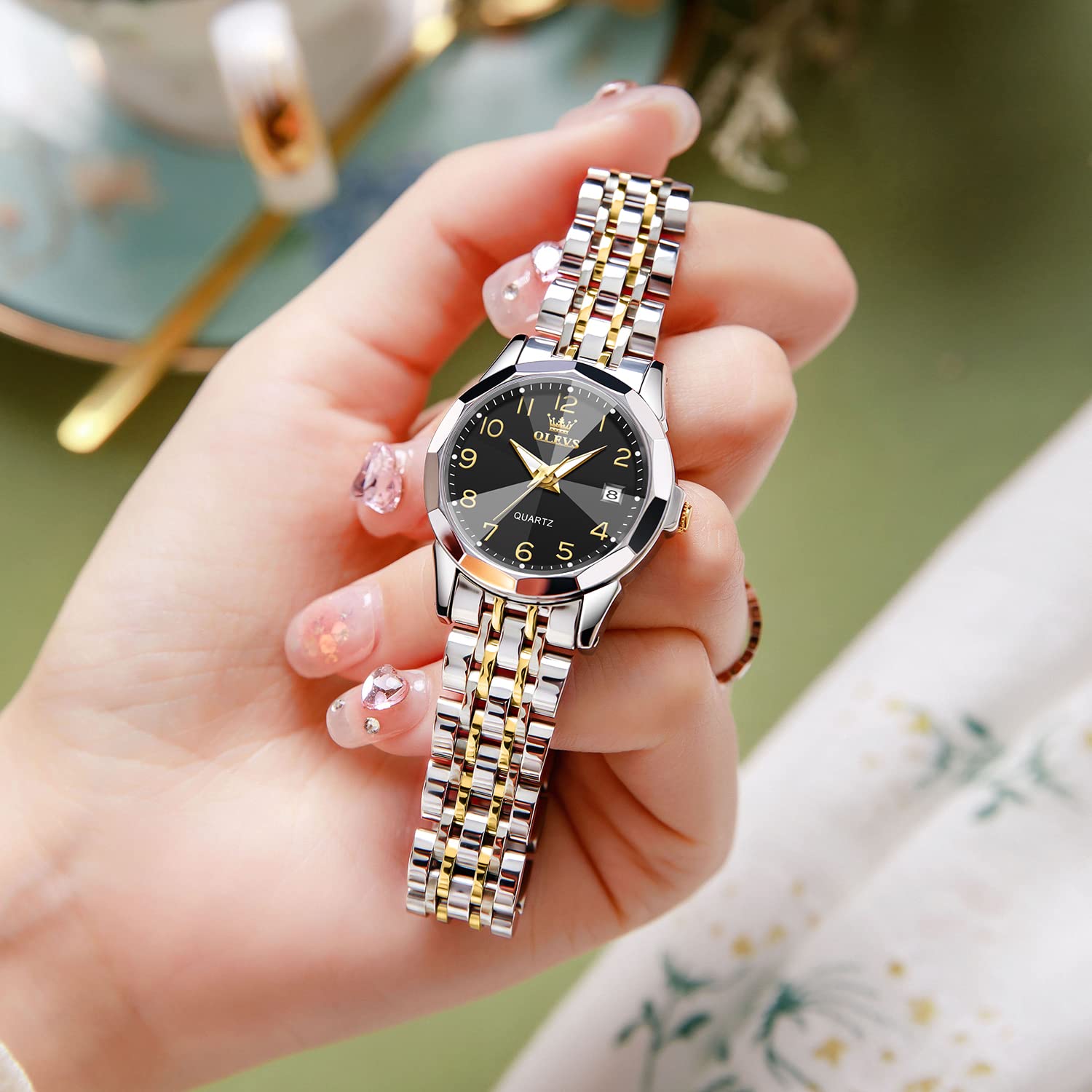 Foto 5 pulgar | Reloj Olevs Vestido De Moda Negro Diamond Para Mujer, Impermeable - Venta Internacional.