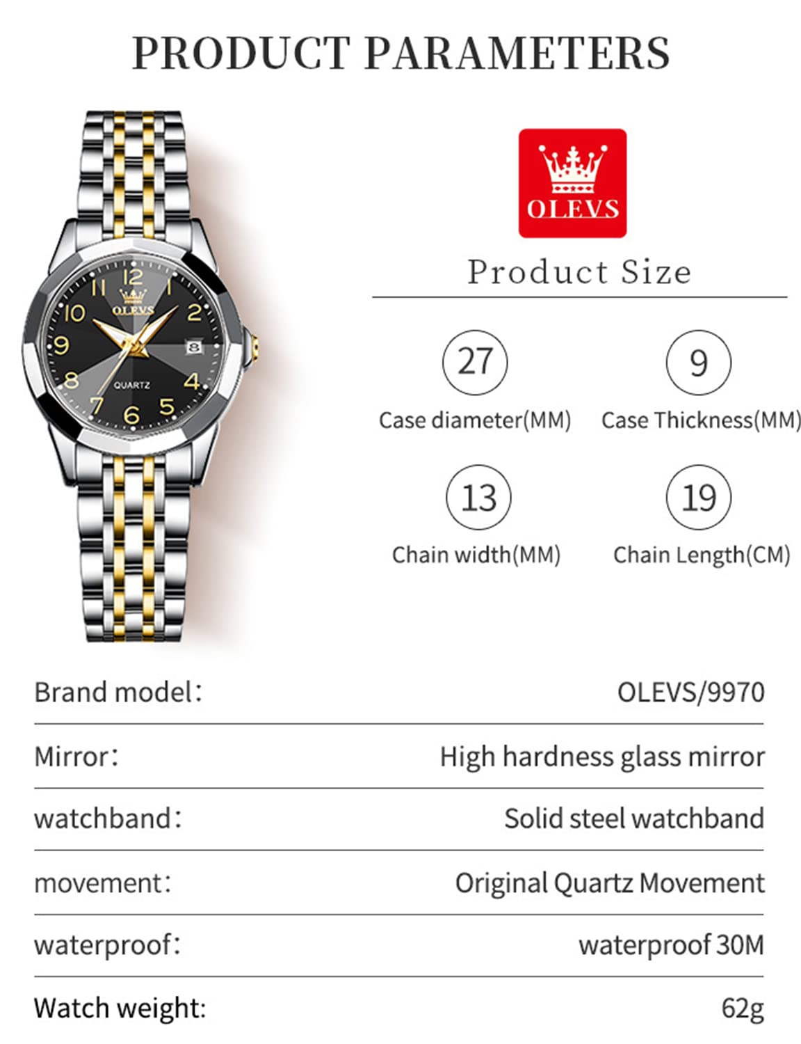 Foto 7 pulgar | Reloj Olevs Vestido De Moda Negro Diamond Para Mujer, Impermeable - Venta Internacional.