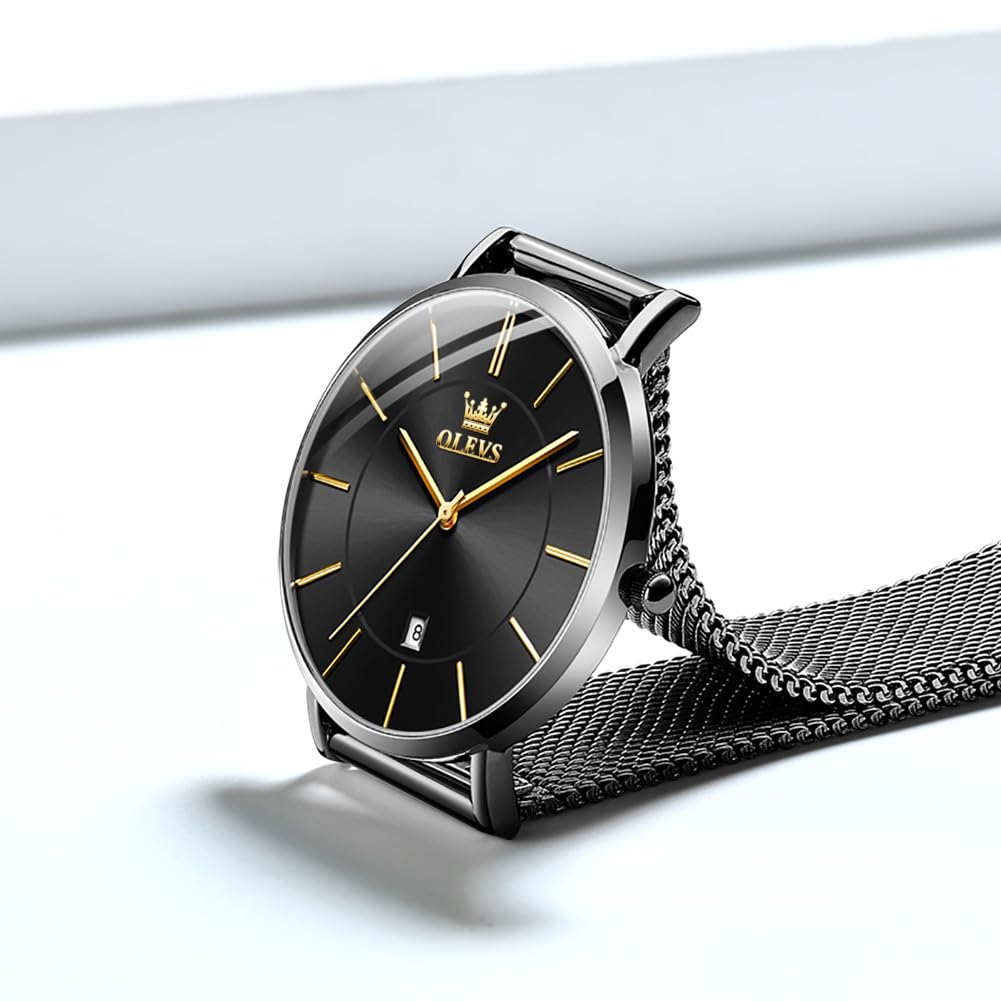 Foto 5 pulgar | Reloj Olevs De Malla Negra De Acero Inoxidable Para Mujer Con Fecha - Venta Internacional.