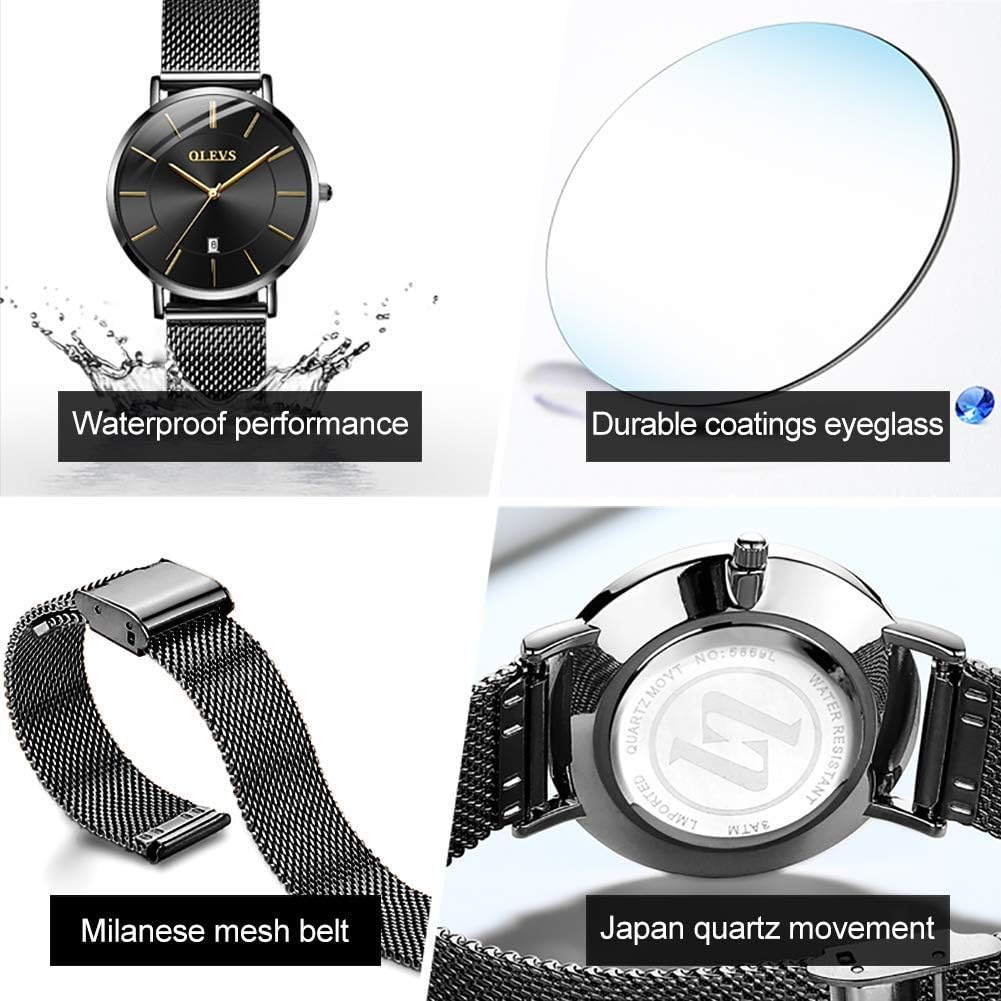Foto 7 pulgar | Reloj Olevs De Malla Negra De Acero Inoxidable Para Mujer Con Fecha - Venta Internacional.
