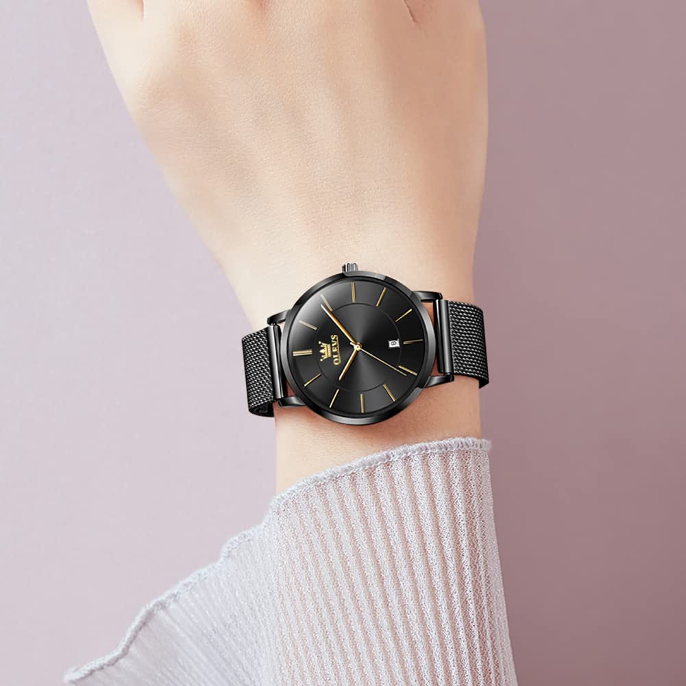 Foto 8 pulgar | Reloj Olevs De Malla Negra De Acero Inoxidable Para Mujer Con Fecha - Venta Internacional.