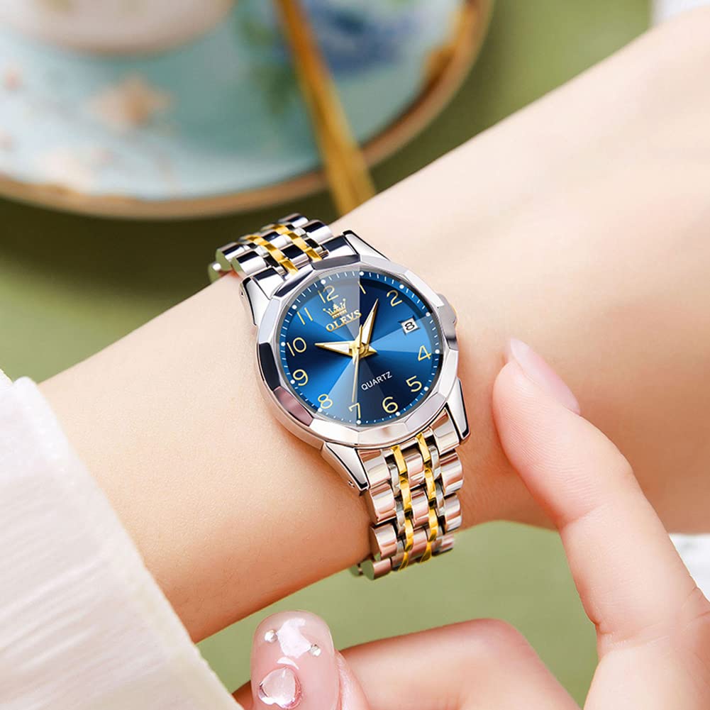 Foto 6 pulgar | Reloj Olevs Para Mujer, Analógico, Cuarzo Dorado Y Plateado, Acero Inoxidable - Venta Internacional.