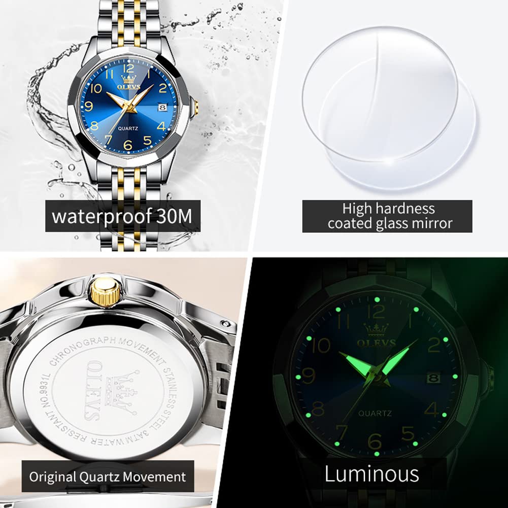 Foto 7 pulgar | Reloj Olevs Para Mujer, Analógico, Cuarzo Dorado Y Plateado, Acero Inoxidable - Venta Internacional.