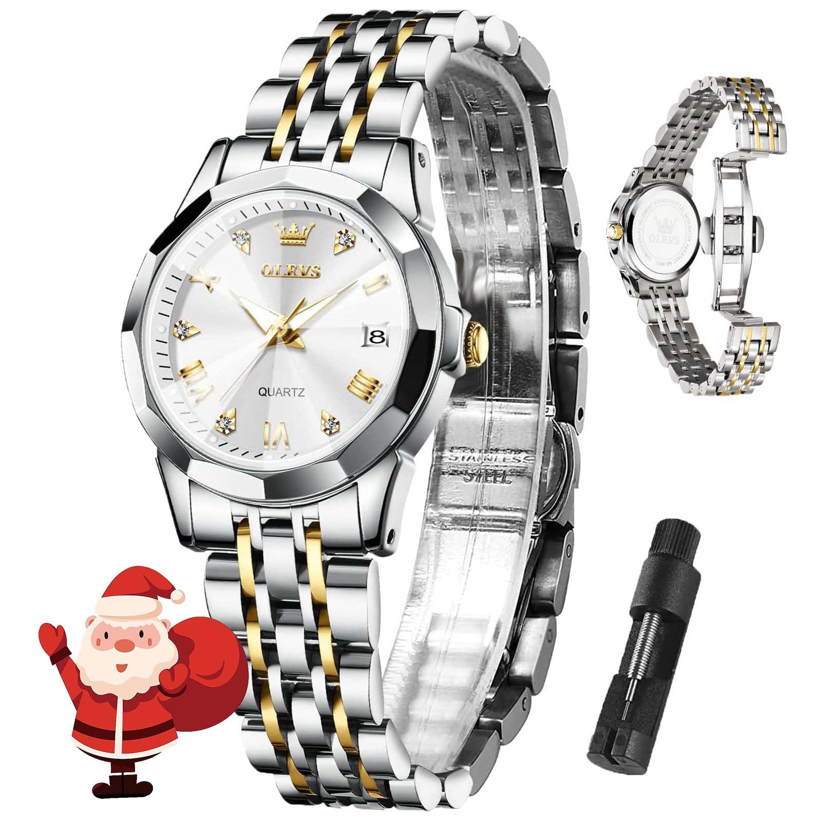 Reloj Olevs Para Mujer Con Esfera Blanca Dorada Y Plateada Con Diamante - Venta Internacional.