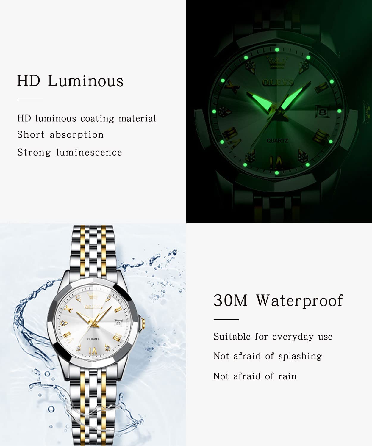 Foto 6 | Reloj Olevs Para Mujer Con Esfera Blanca Dorada Y Plateada Con Diamante - Venta Internacional.