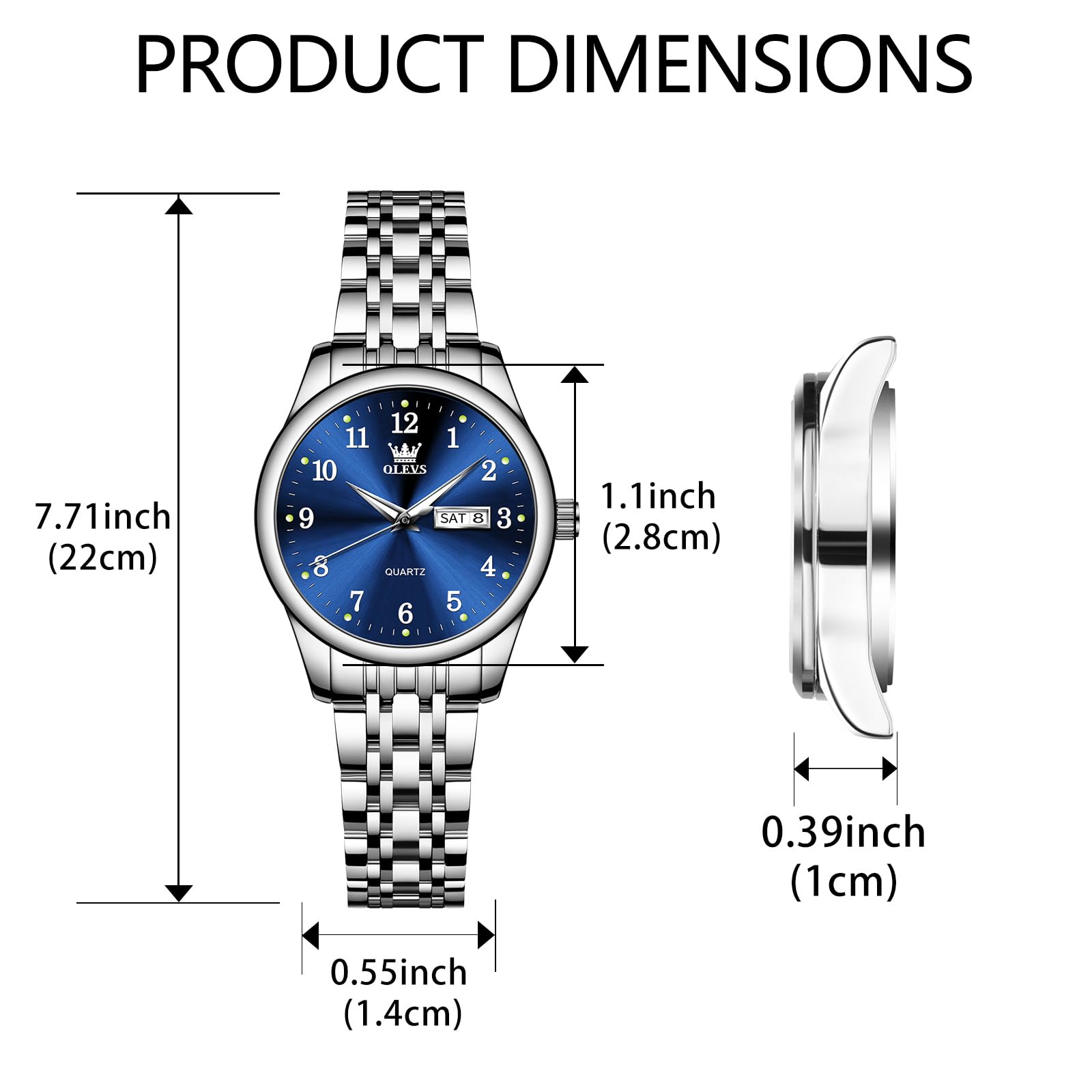 Foto 7 pulgar | Reloj Olevs Pequeño Plateado De Acero Inoxidable Con Esfera Azul Para Mujer - Venta Internacional.