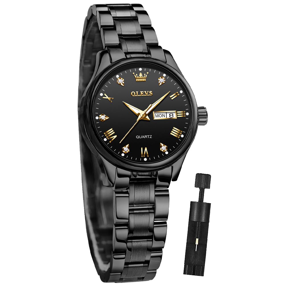 Foto 2 pulgar | Reloj Olevs Business Dress Diamond Para Mujer, Conjunto De Acero Inoxidable Negro - Venta Internacional.
