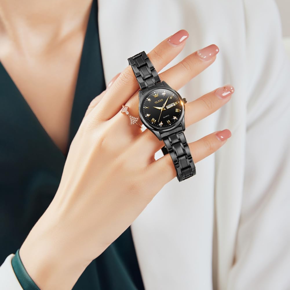 Foto 5 pulgar | Reloj Olevs Business Dress Diamond Para Mujer, Conjunto De Acero Inoxidable Negro - Venta Internacional.