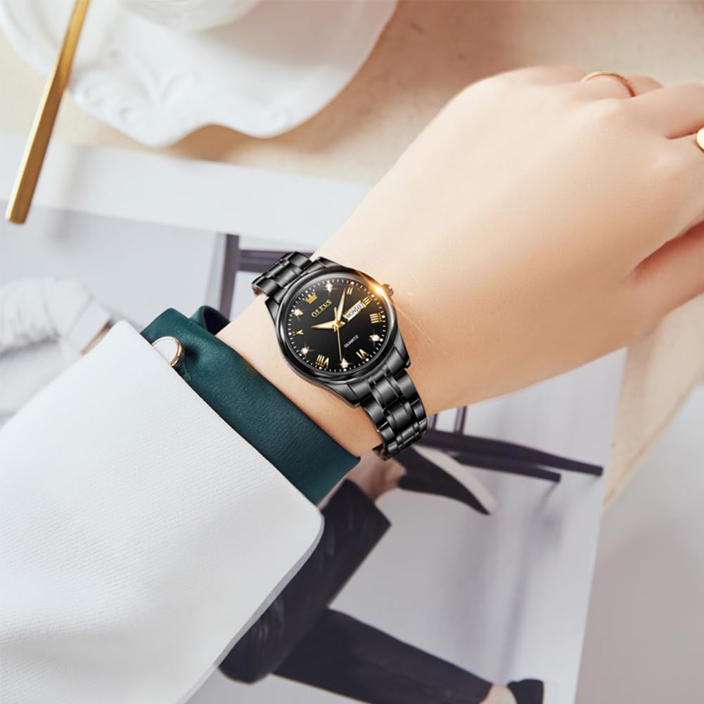 Foto 6 | Reloj Olevs Business Dress Diamond Para Mujer, Conjunto De Acero Inoxidable Negro - Venta Internacional.
