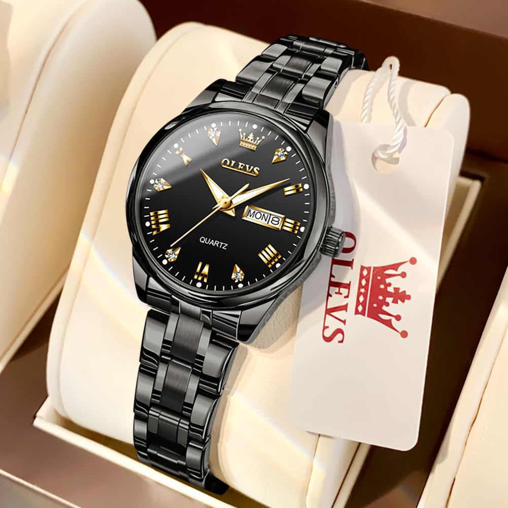 Foto 8 pulgar | Reloj Olevs Business Dress Diamond Para Mujer, Conjunto De Acero Inoxidable Negro - Venta Internacional.