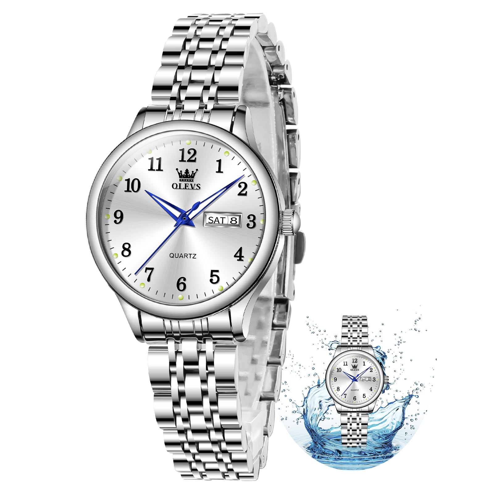 Foto 2 pulgar | Reloj Olevs Para Mujer, Acero Inoxidable Plateado, Resistente Al Agua - Venta Internacional.