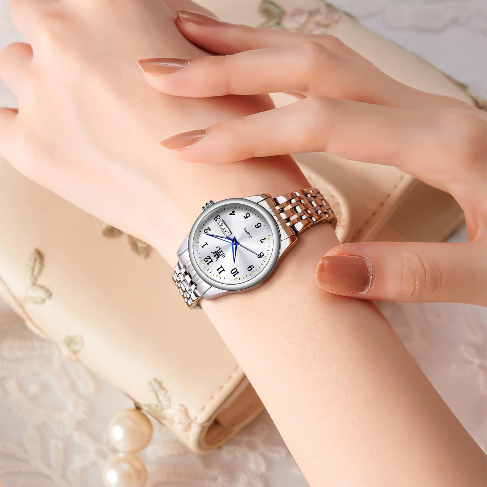 Foto 3 pulgar | Reloj Olevs Para Mujer, Acero Inoxidable Plateado, Resistente Al Agua - Venta Internacional.