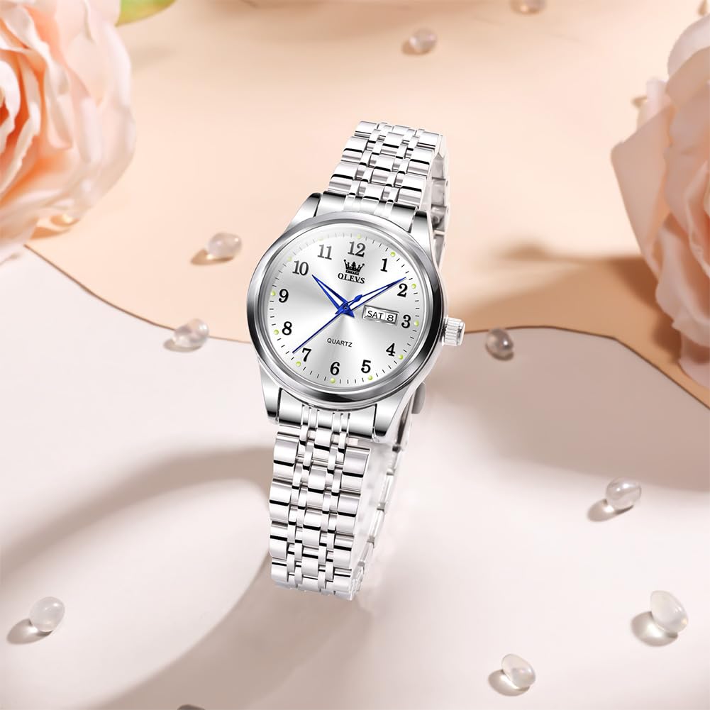 Foto 5 pulgar | Reloj Olevs Para Mujer, Acero Inoxidable Plateado, Resistente Al Agua - Venta Internacional.
