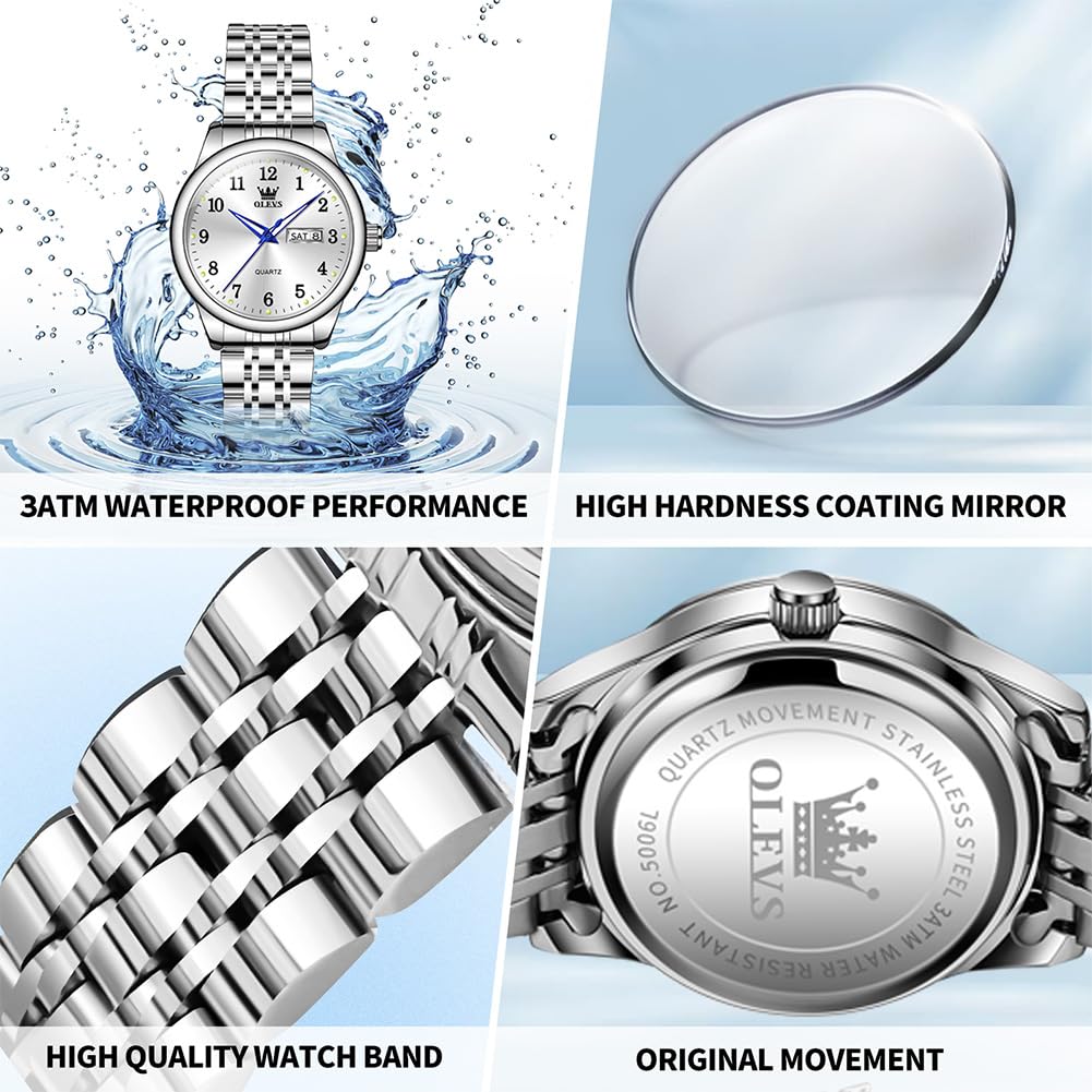 Foto 6 pulgar | Reloj Olevs Para Mujer, Acero Inoxidable Plateado, Resistente Al Agua - Venta Internacional.
