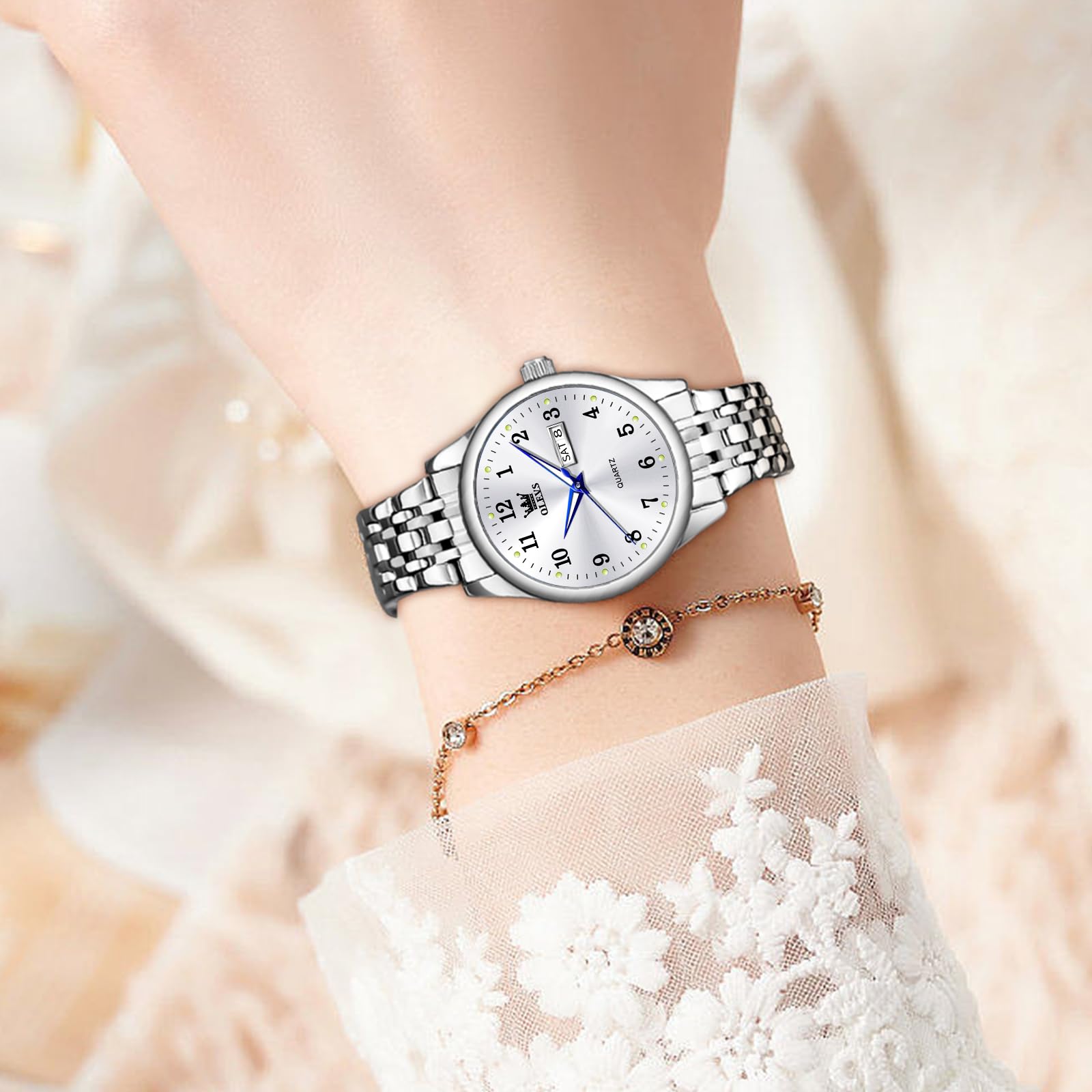 Foto 8 pulgar | Reloj Olevs Para Mujer, Acero Inoxidable Plateado, Resistente Al Agua - Venta Internacional.
