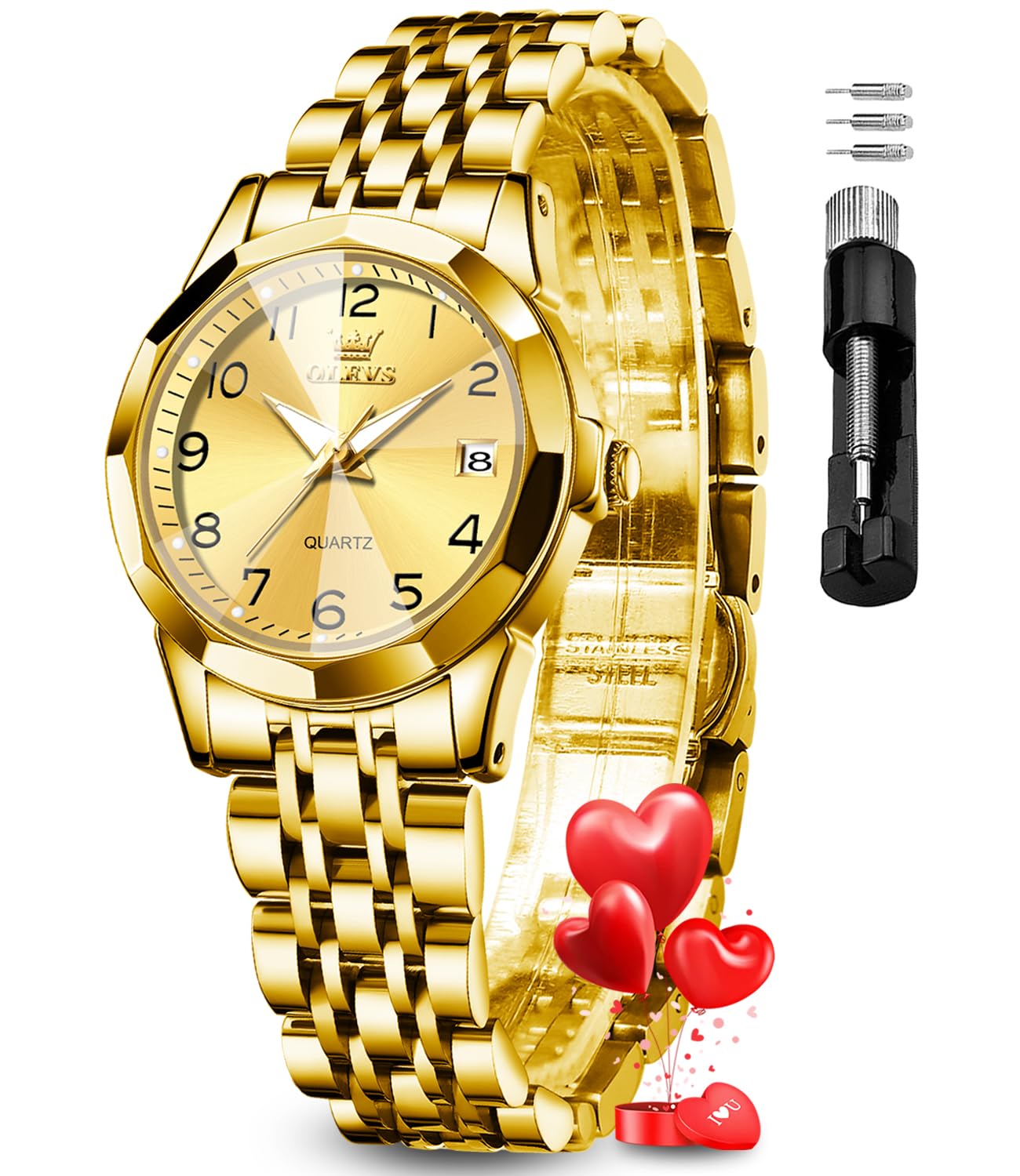 Reloj Olevs Gold Fashion Dress Diamond Para Mujer, Impermeable - Venta Internacional.