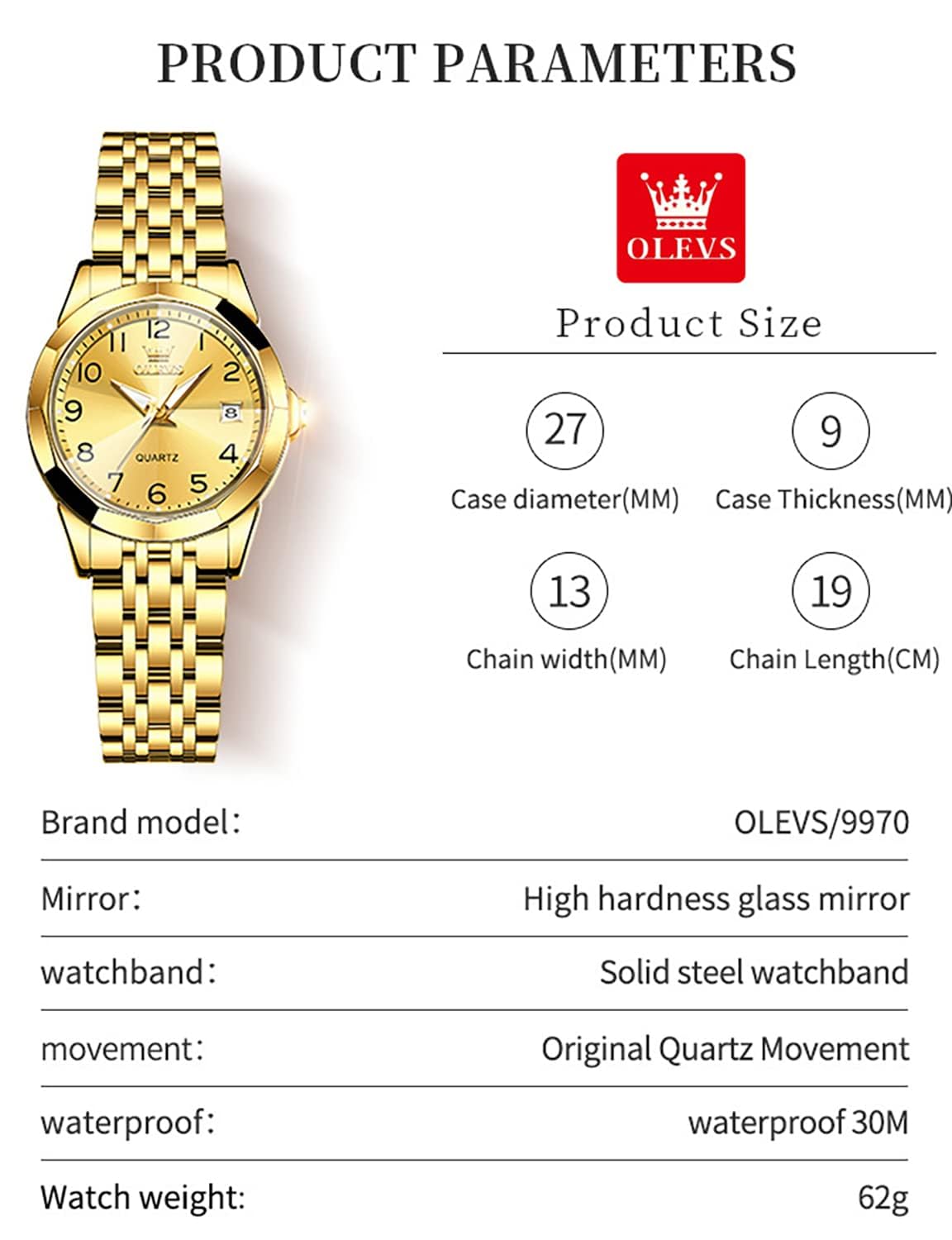 Foto 7 pulgar | Reloj Olevs Gold Fashion Dress Diamond Para Mujer, Impermeable - Venta Internacional.
