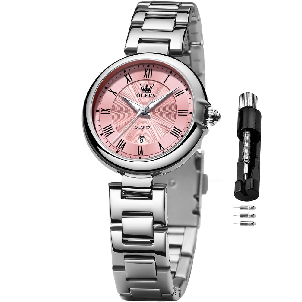 Reloj Olevs Silver Vestido Romano De Lujo Impermeable Para Mujer - Venta Internacional.