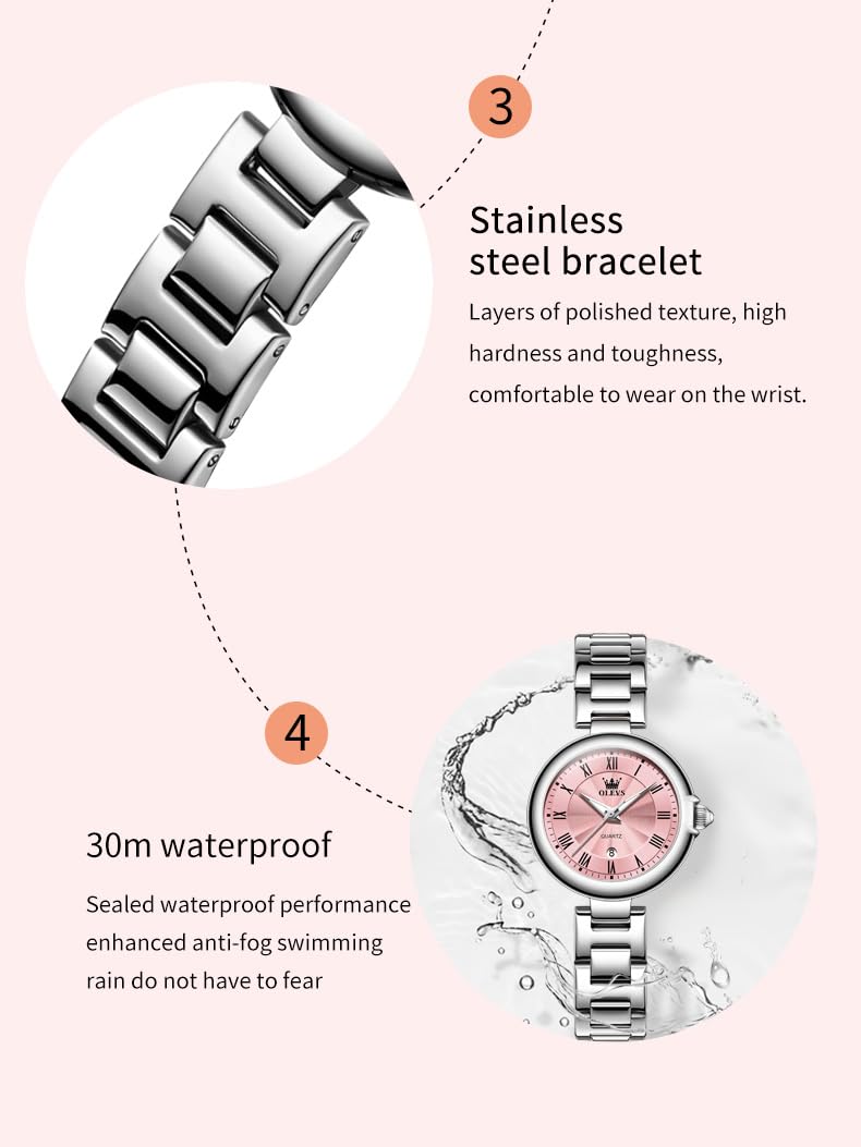 Foto 6 pulgar | Reloj Olevs Silver Vestido Romano De Lujo Impermeable Para Mujer - Venta Internacional.