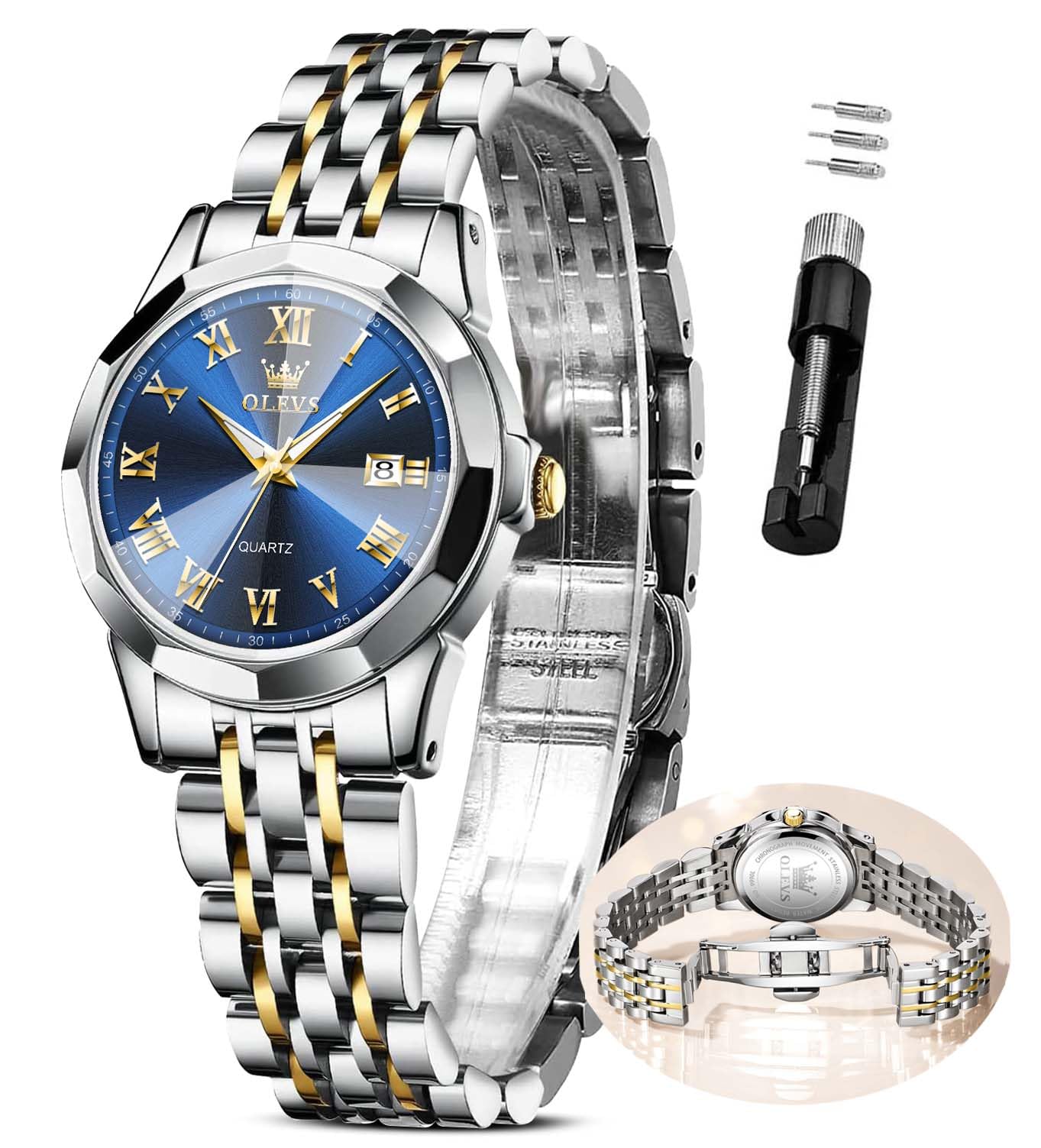 Reloj Olevs Dorado Y Plateado Para Mujer De Acero Inoxidable - Venta Internacional.