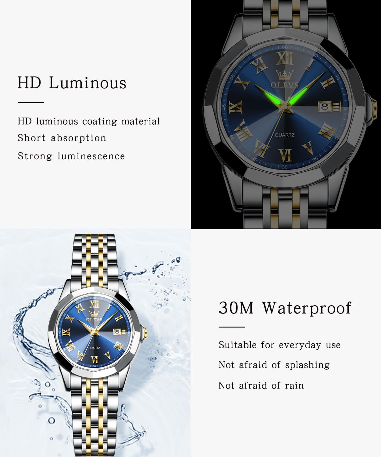 Foto 6 | Reloj Olevs Dorado Y Plateado Para Mujer De Acero Inoxidable - Venta Internacional.
