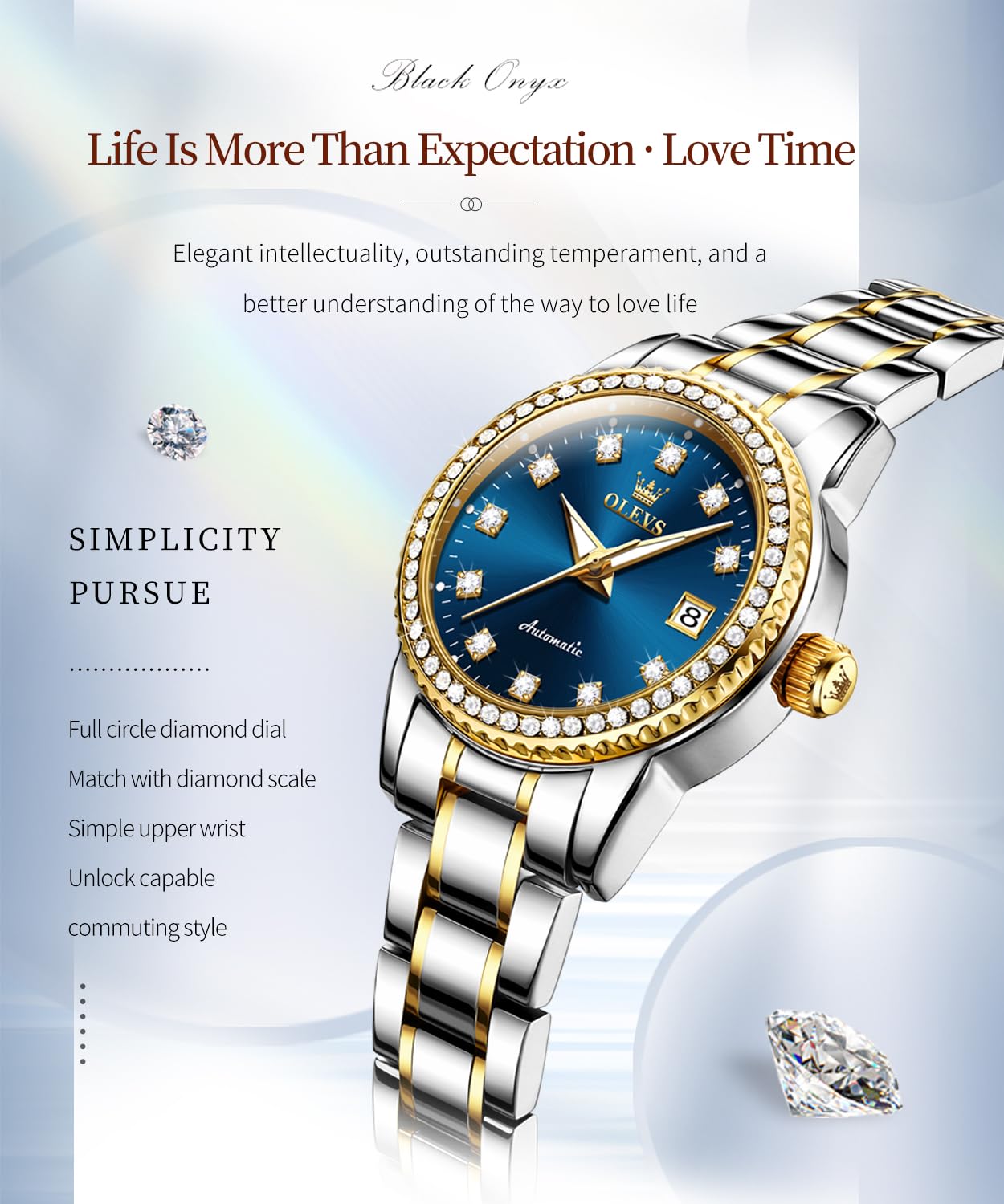 Foto 3 pulgar | Reloj Olevs Para Mujer Mecánico Automático Con Forma De Diamante Bicolor - Venta Internacional.