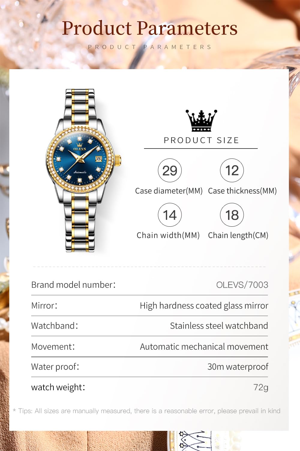 Foto 6 pulgar | Reloj Olevs Para Mujer Mecánico Automático Con Forma De Diamante Bicolor - Venta Internacional.