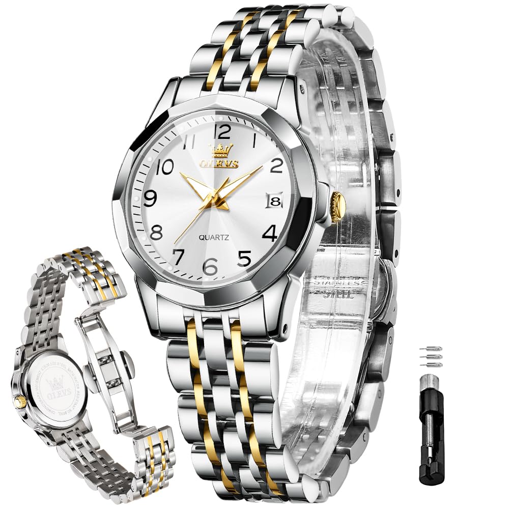 Reloj Olevs Para Mujer, Cuarzo Dorado Y Plateado, Acero Inoxidable, 30 M - Venta Internacional.