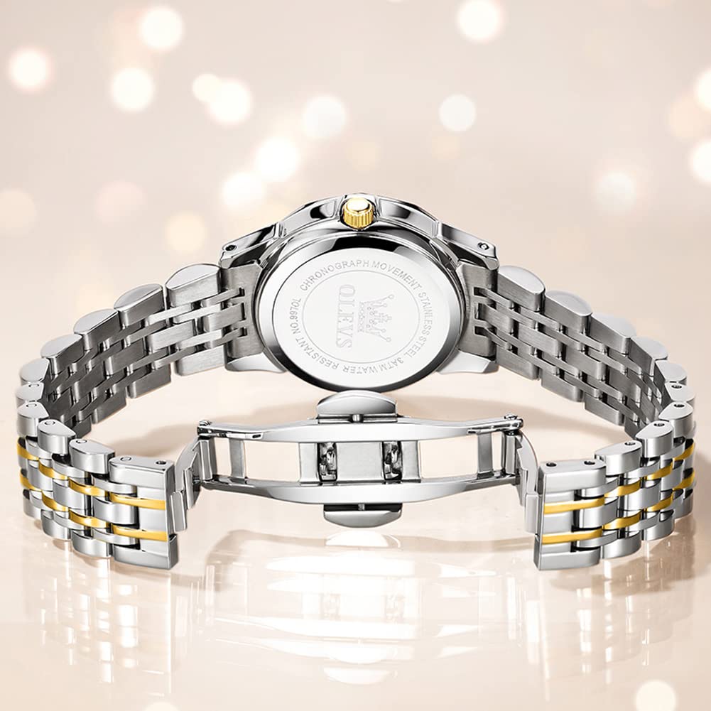 Foto 3 pulgar | Reloj Olevs Para Mujer, Cuarzo Dorado Y Plateado, Acero Inoxidable, 30 M - Venta Internacional.