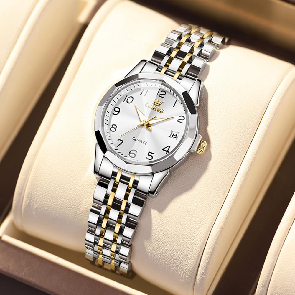 Foto 3 | Reloj Olevs Para Mujer, Cuarzo Dorado Y Plateado, Acero Inoxidable, 30 M - Venta Internacional.