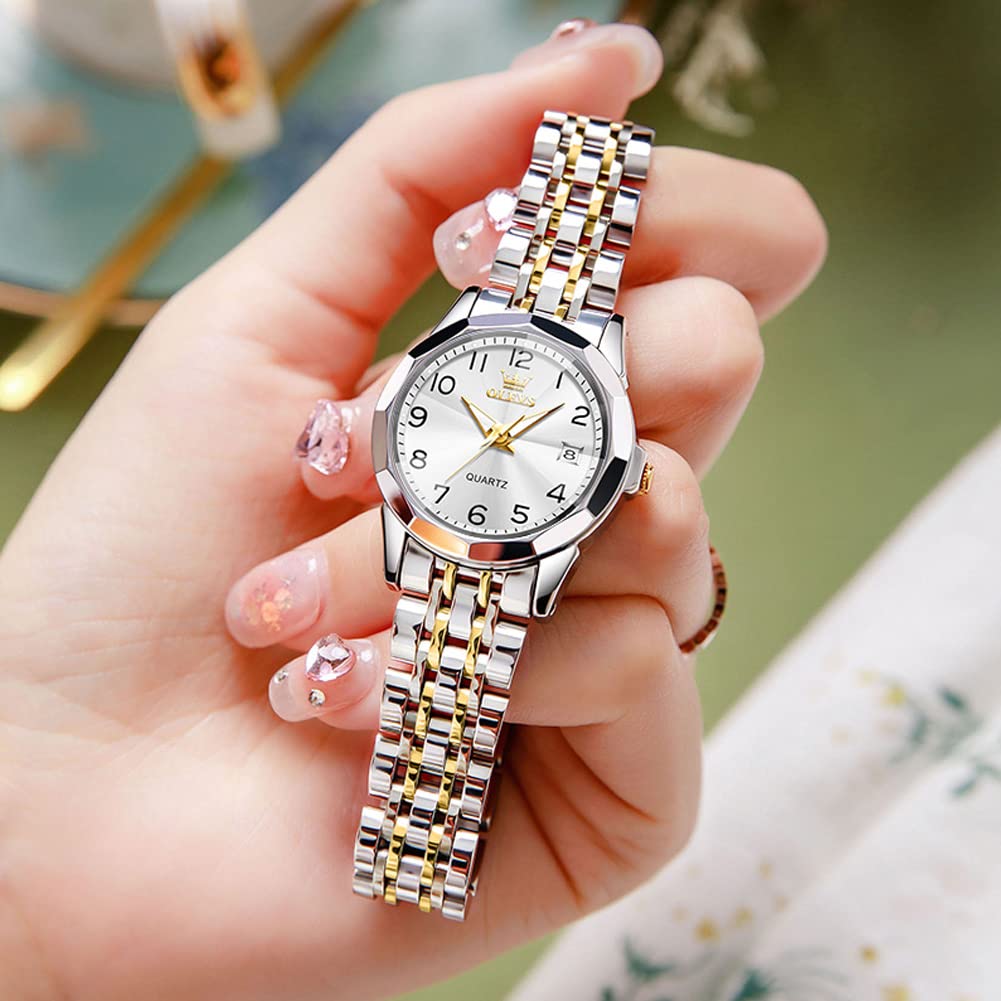 Foto 5 pulgar | Reloj Olevs Para Mujer, Cuarzo Dorado Y Plateado, Acero Inoxidable, 30 M - Venta Internacional.