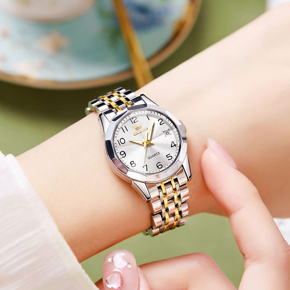 Foto 5 | Reloj Olevs Para Mujer, Cuarzo Dorado Y Plateado, Acero Inoxidable, 30 M - Venta Internacional.