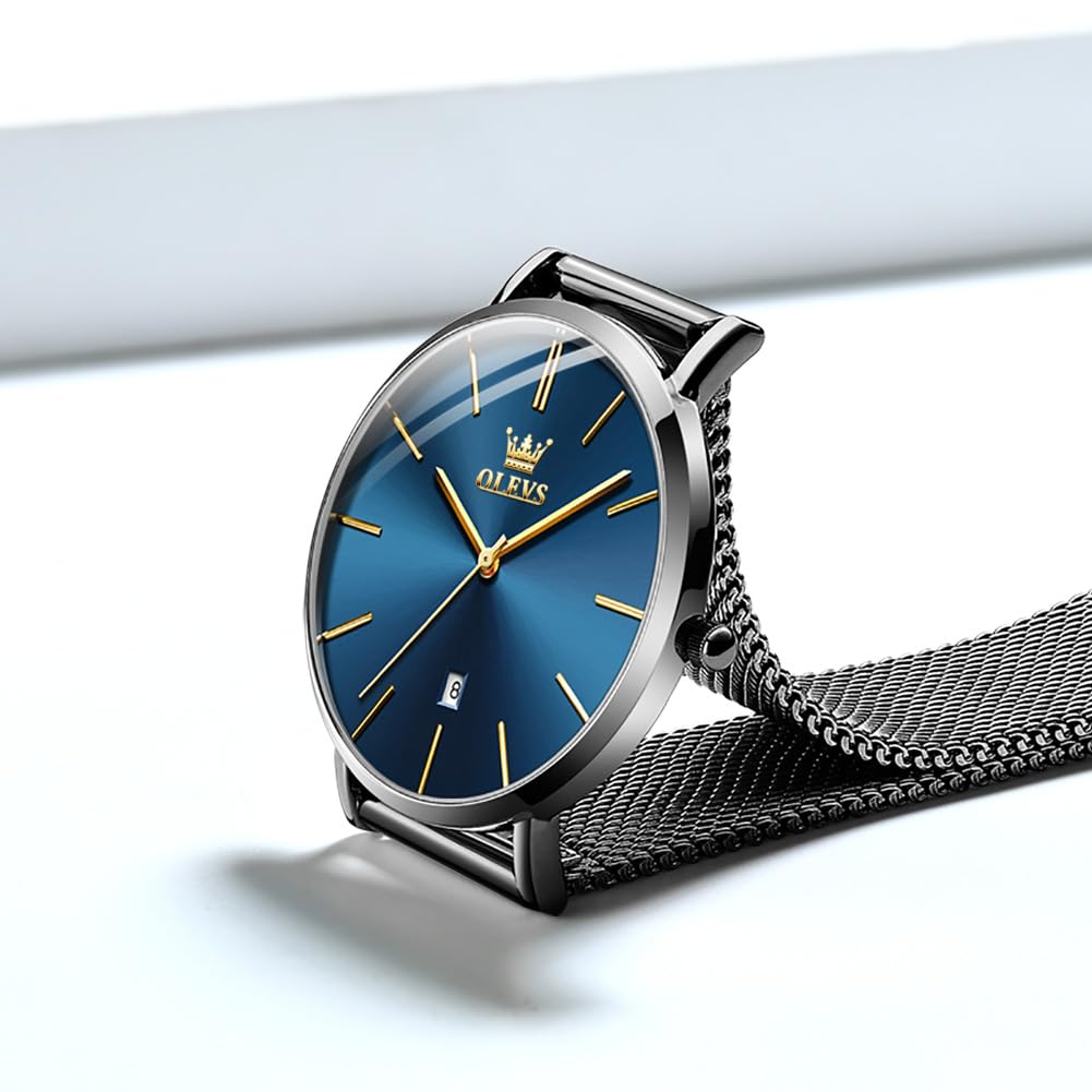 Foto 5 pulgar | Reloj Olevs Black Elegant Slim Para Mujer Con Esfera Azul Y Fecha - Venta Internacional.