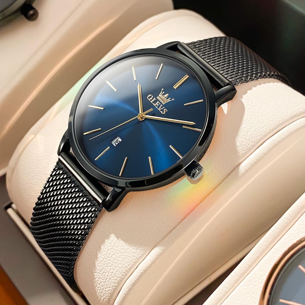Foto 8 pulgar | Reloj Olevs Black Elegant Slim Para Mujer Con Esfera Azul Y Fecha - Venta Internacional.