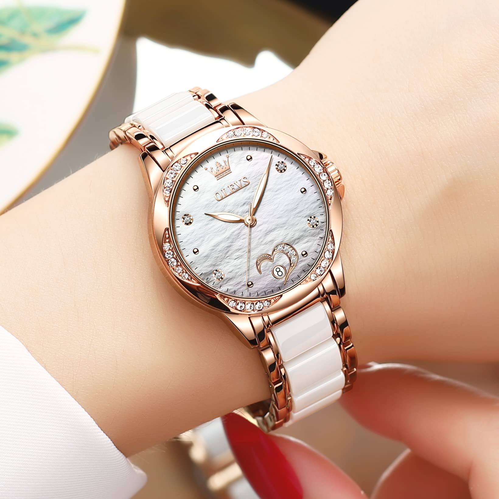 Foto 3 pulgar | Reloj Olevs, Automático, De Cuerda Automática, Para Mujer, De Cerámica En Oro Rosa - Venta Internacional.