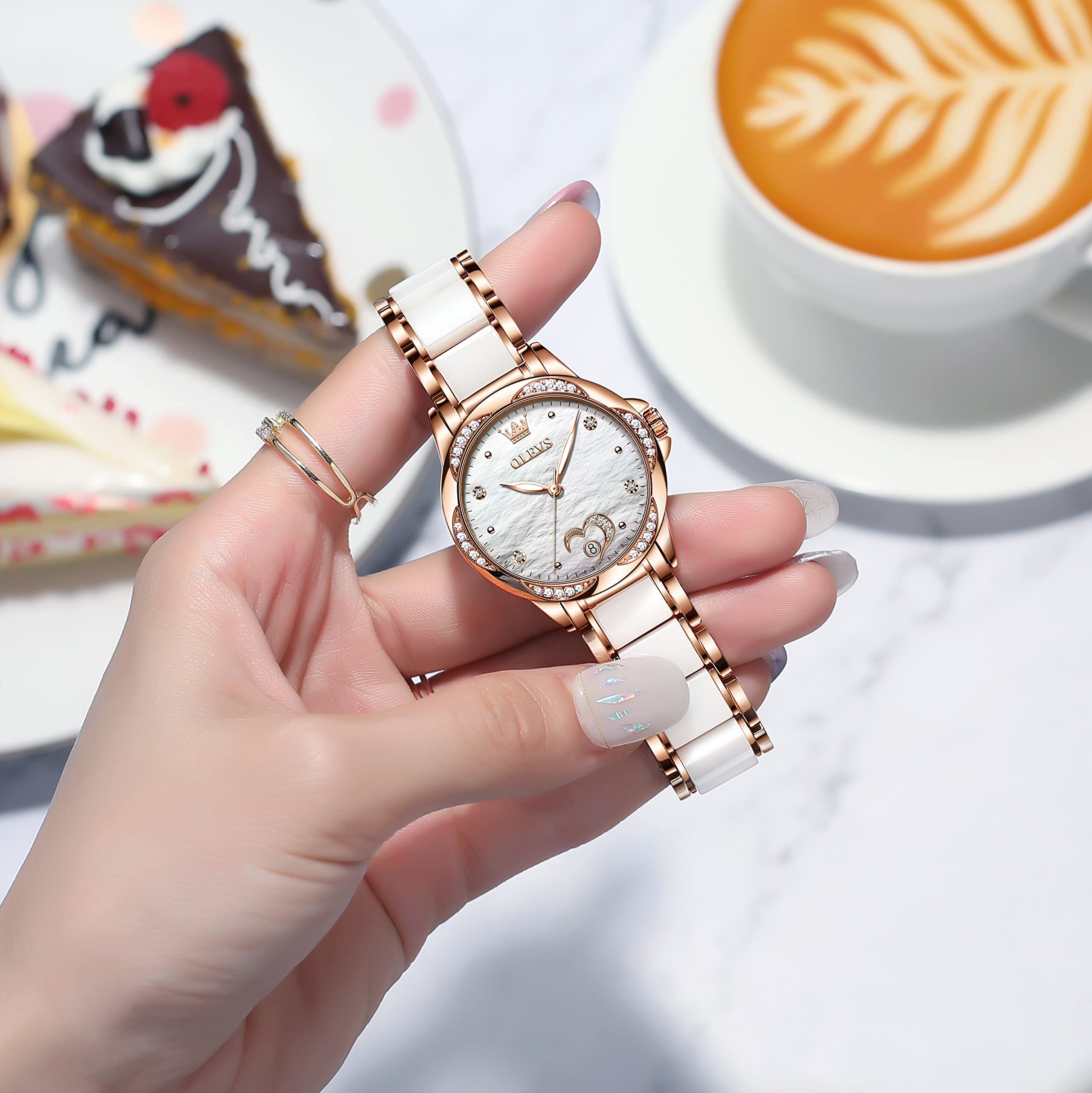 Foto 5 pulgar | Reloj Olevs, Automático, De Cuerda Automática, Para Mujer, De Cerámica En Oro Rosa - Venta Internacional.