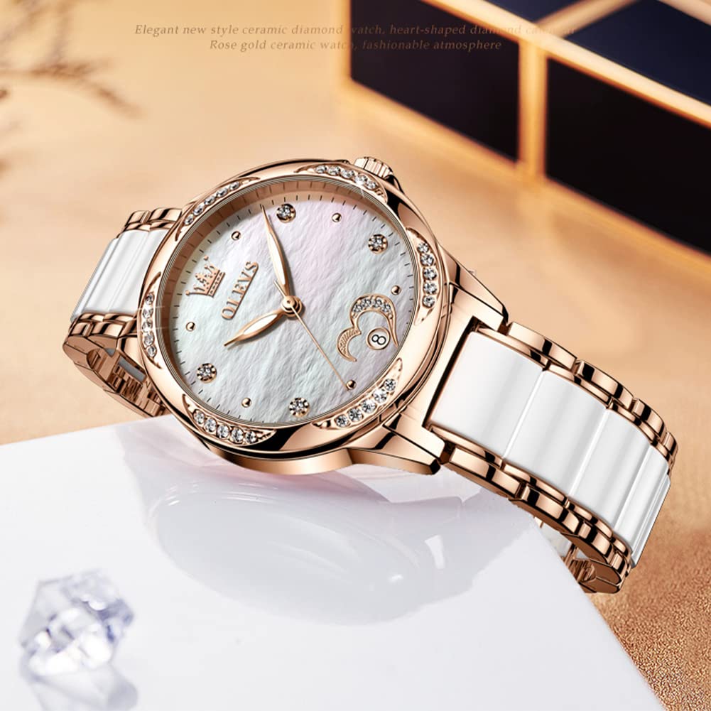 Foto 6 pulgar | Reloj Olevs, Automático, De Cuerda Automática, Para Mujer, De Cerámica En Oro Rosa - Venta Internacional.