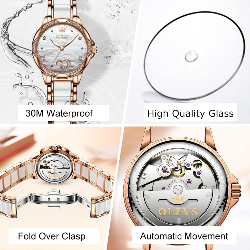 Foto 6 | Reloj Olevs, Automático, De Cuerda Automática, Para Mujer, De Cerámica En Oro Rosa - Venta Internacional.