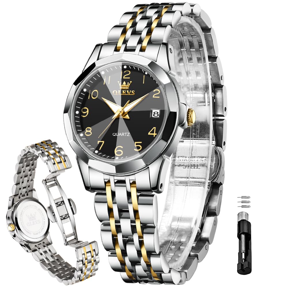 Foto 2 pulgar | Reloj Olevs Para Mujer, Acero Inoxidable, Dorado Y Plateado, Resistente Al Agua - Venta Internacional.