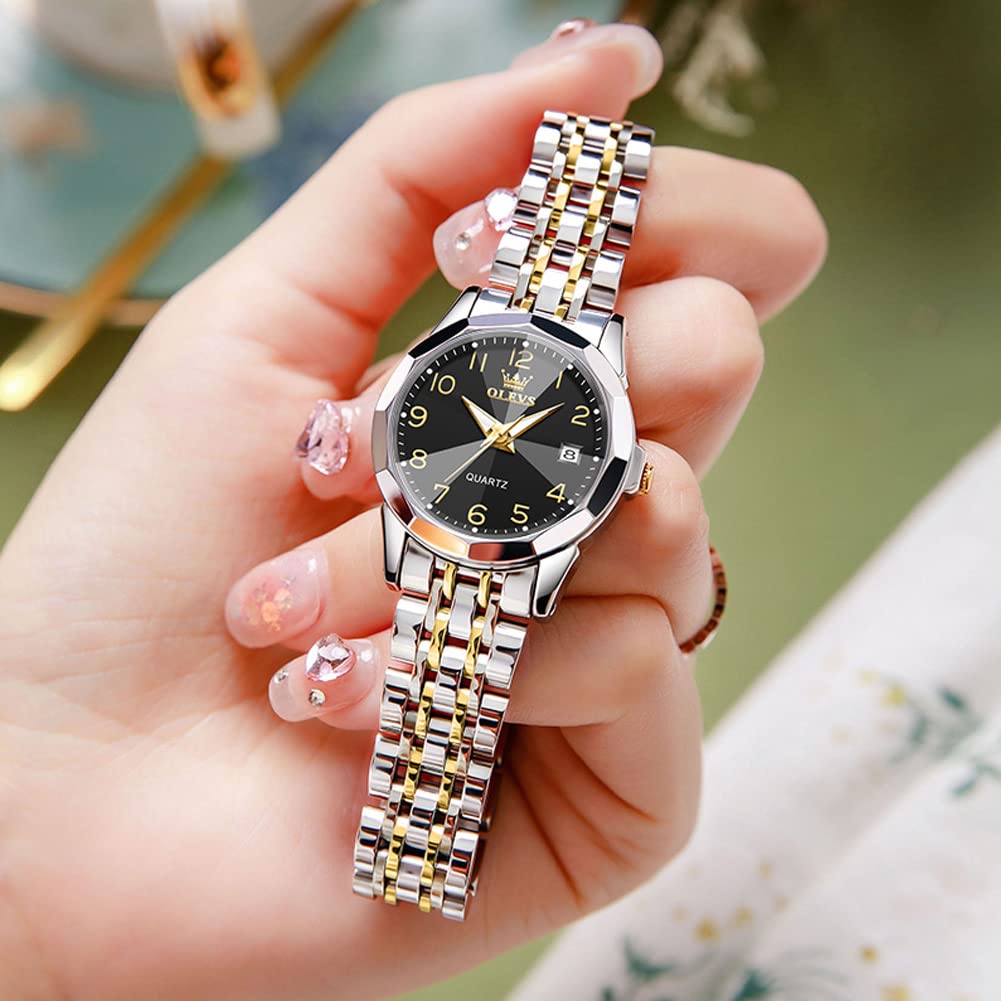Foto 5 pulgar | Reloj Olevs Para Mujer, Acero Inoxidable, Dorado Y Plateado, Resistente Al Agua - Venta Internacional.