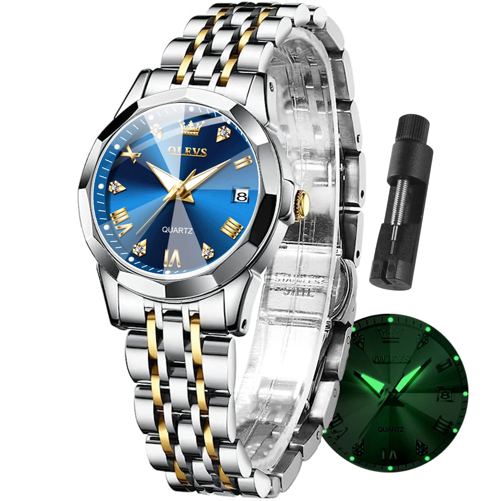 Reloj Olevs De Acero Inoxidable Plateado Para Mujer Con Fecha De Diamante - Venta Internacional.