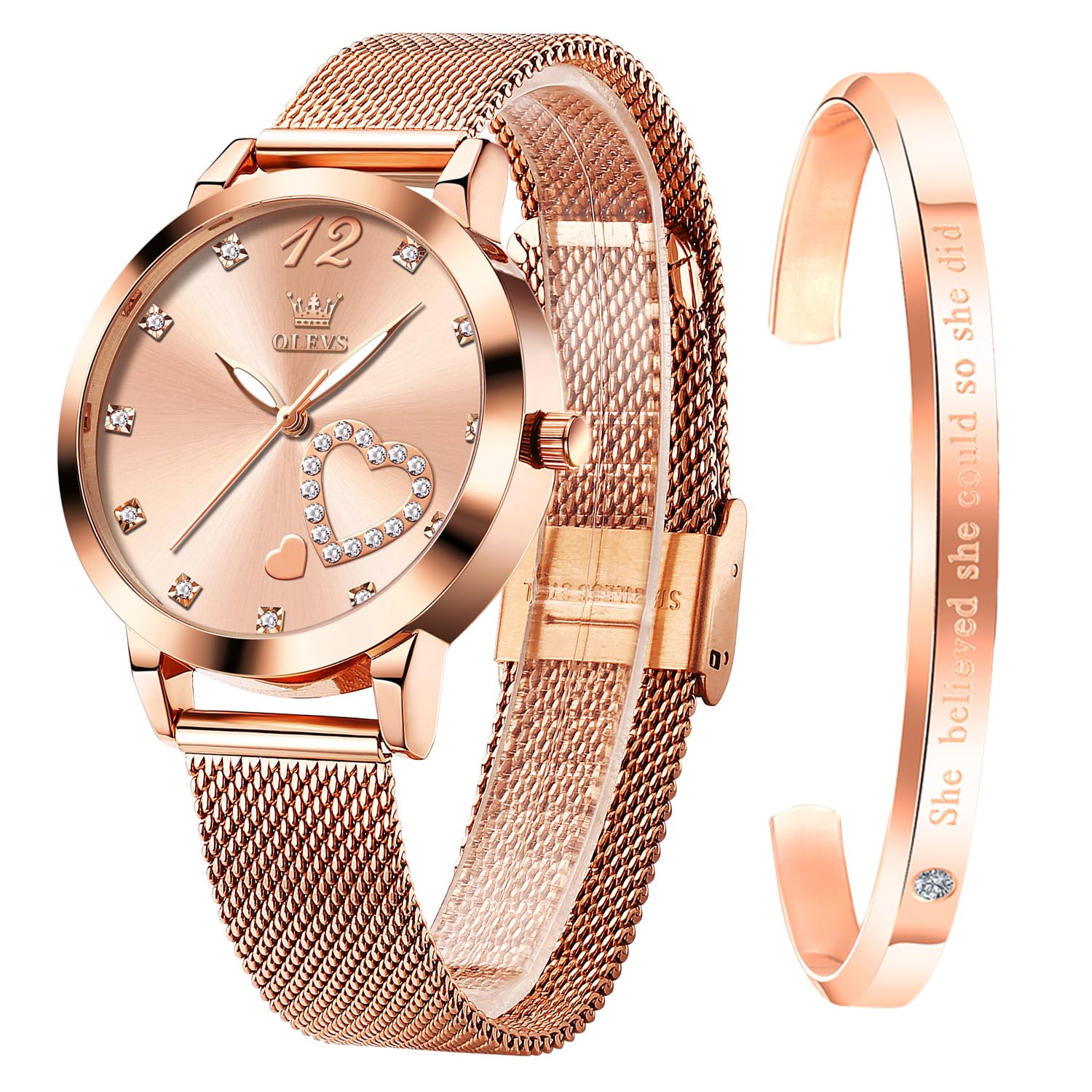 Foto 2 pulgar | Reloj Olevs Rose Gold Para Mujer, Vestido De Moda Impermeable - Venta Internacional.