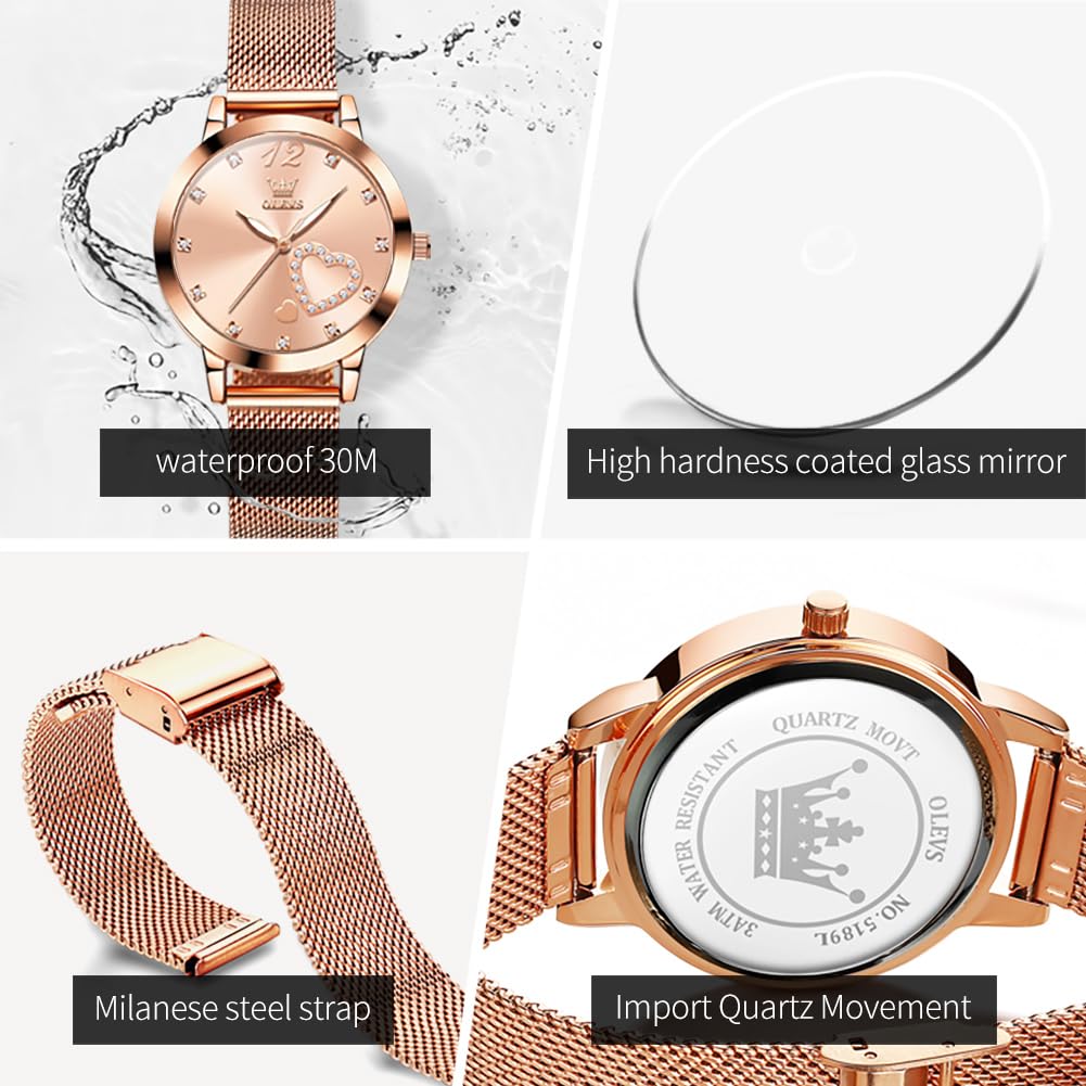 Foto 6 pulgar | Reloj Olevs Rose Gold Para Mujer, Vestido De Moda Impermeable - Venta Internacional.