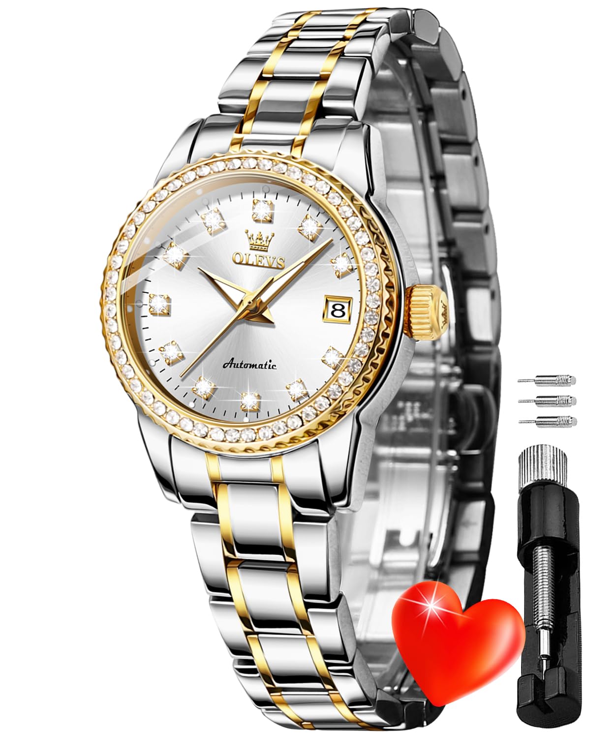 Foto 2 pulgar | Reloj Olevs Diamond Automático Mecánico Bicolor Para Mujer - Venta Internacional.