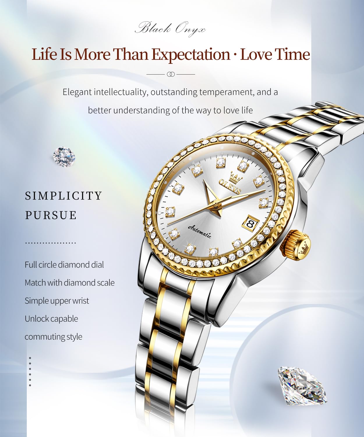 Foto 3 pulgar | Reloj Olevs Diamond Automático Mecánico Bicolor Para Mujer - Venta Internacional.