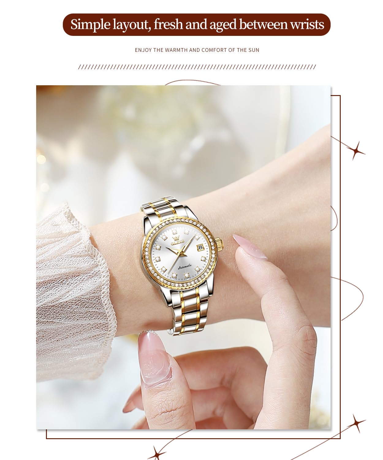 Foto 5 pulgar | Reloj Olevs Diamond Automático Mecánico Bicolor Para Mujer - Venta Internacional.
