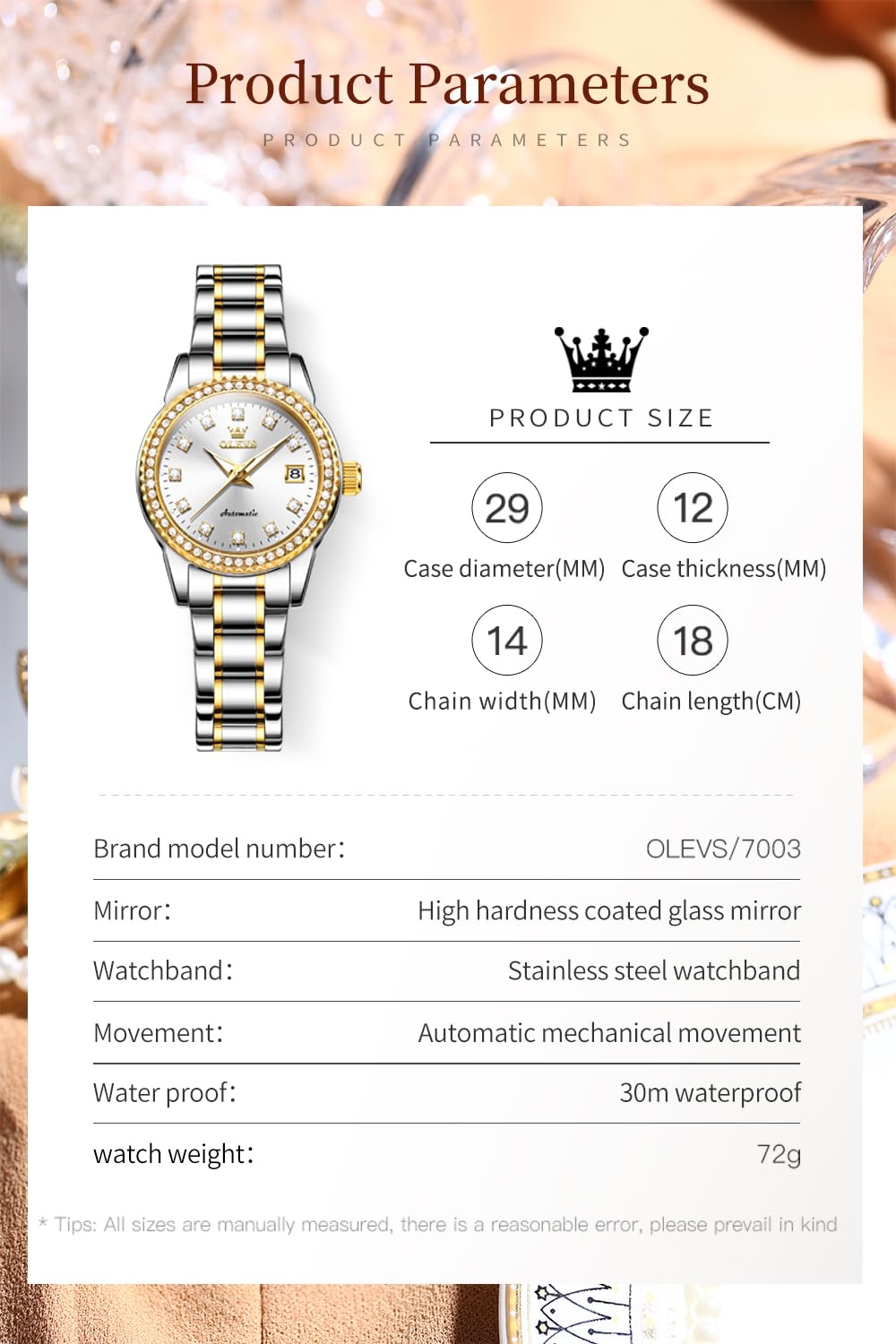Foto 7 pulgar | Reloj Olevs Diamond Automático Mecánico Bicolor Para Mujer - Venta Internacional.